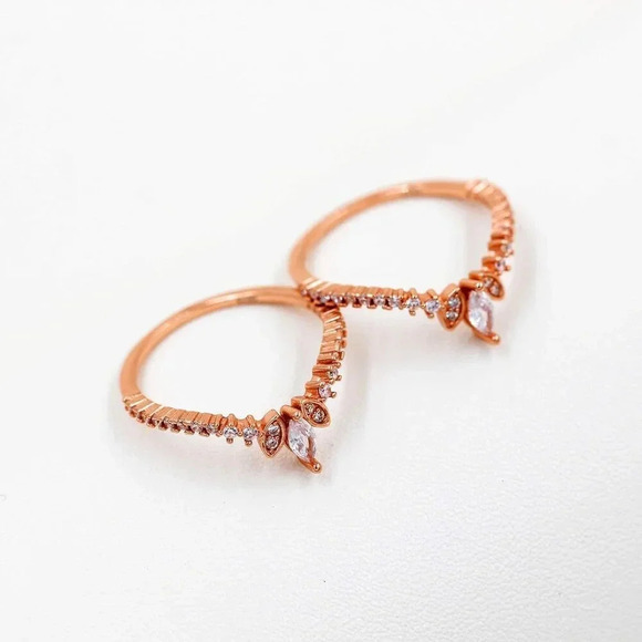 Women's 925 Sterling Silver  Marquise Cut CZ Stack Rings Set 2pcs Crown Wedding - Picture 5 of 7